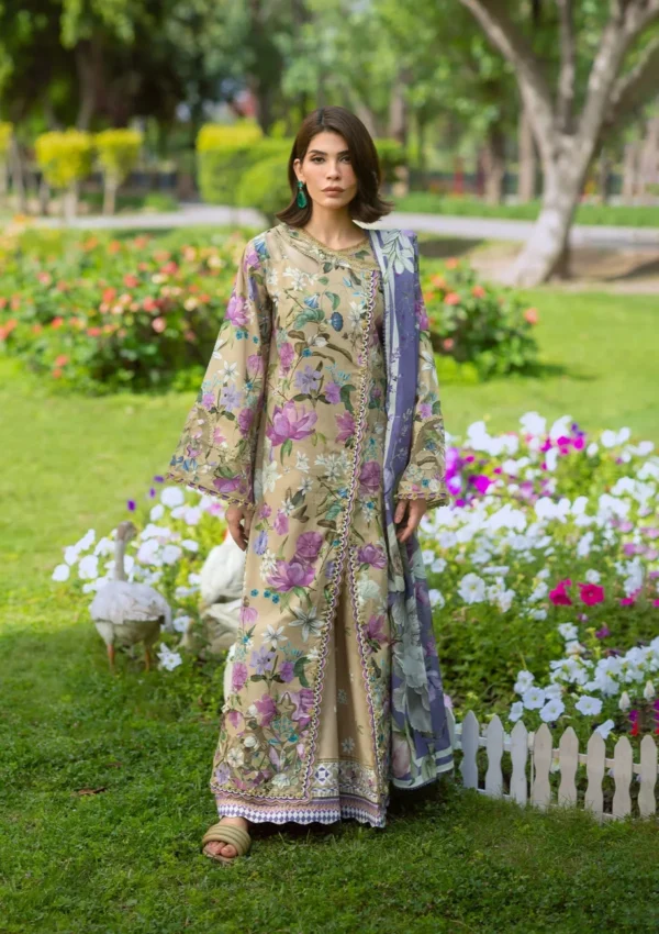 Elaf Bridgerton Prints EPB-4A GIARDINO digital printed lawn suit with voile dupatta and cambric trouser UK, full front look