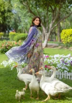 Elaf Bridgerton Prints EPB-4A GIARDINO digital printed lawn suit with voile dupatta and cambric trouser UK, side look