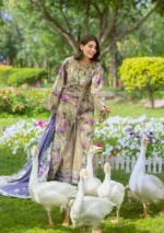 Elaf Bridgerton Prints EPB-4A GIARDINO digital printed lawn suit with voile dupatta and cambric trouser UK. front closeup