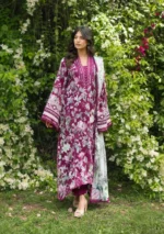 Elaf Bridgerton Prints EPB-4B DOLCE ROSA digital printed lawn suit with voile dupatta and cambric trouser UK, FULL FRONT LOOK