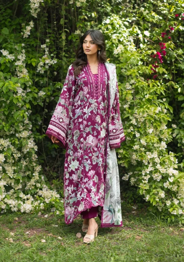 Elaf Bridgerton Prints EPB-4B DOLCE ROSA digital printed lawn suit with voile dupatta and cambric trouser UK, FULL FRONT LOOK