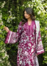 Elaf Bridgerton Prints EPB-4B DOLCE ROSA digital printed lawn suit with voile dupatta and cambric trouser UK, front kameez closeup