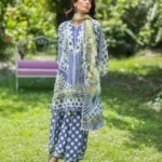 Elaf Bridgerton Prints EPB-5A VIOLETTE digital printed lawn suit with voile dupatta and cambric trouser UK, FULL FRONT LOOK