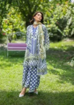 Elaf Bridgerton Prints EPB-5A VIOLETTE digital printed lawn suit with voile dupatta and cambric trouser UK, FULL FRONT LOOK