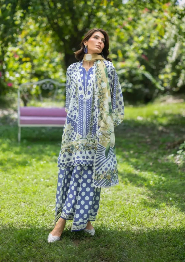 Elaf Bridgerton Prints EPB-5A VIOLETTE digital printed lawn suit with voile dupatta and cambric trouser UK, FULL FRONT LOOK