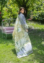 Elaf Bridgerton Prints EPB-5A VIOLETTE digital printed lawn suit with voile dupatta and cambric trouser UK, dupattta close up