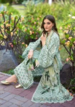 Elaf Bridgerton Prints EPB-5B CIELA BELLE digital printed lawn suit with voile dupatta and cambric trouser UK, side look with sleeves closeup