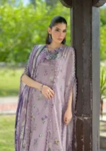 Elaf Bridgerton Prints EPB-6A LILAC GARDEN digital printed lawn suit with voile dupatta and cambric trouser UK, front kameez closeup