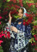 Elaf Bridgerton Prints EPB-6B FIORITA digital printed lawn suit with voile dupatta and cambric trouser UK, sleeves close look