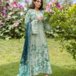 Elaf Bridgerton Prints EPB-7A DAPHANEE digital printed lawn suit with voile dupatta and cambric trouser UK, fulll front look