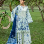 Elaf Bridgerton Prints EPB-7B FIORI D’AVORIO digital printed lawn suit with voile dupatta and cambric trouser UK, full front look