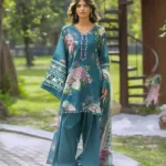 Elaf Bridgerton Prints EPB-8A ELOISE digital printed lawn suit with voile dupatta and cambric trouser UK, full front lawn suit look