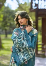Elaf Bridgerton Prints EPB-8A ELOISE digital printed lawn suit with voile dupatta and cambric trouser UK, sleeves closeup