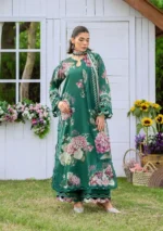Elaf Bridgerton Prints EPB-8B MARIN digital printed lawn suit with voile dupatta and cambric trouser UK, fulll front lawn suit look