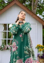 Elaf Bridgerton Prints EPB-8B MARIN digital printed lawn suit with voile dupatta and cambric trouser UK, kameez and sleeves closeup