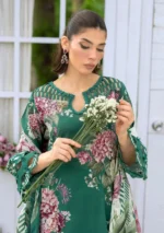 Elaf Bridgerton Prints EPB-8B MARIN digital printed lawn suit with voile dupatta and cambric trouser UK, kameez neck design close look
