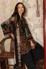 3-Piece Unstitched Charizma Combination Winter V1 ‘26 - CCW7-01, luxurious embroidered linen suit at Zee Collections UK, side look