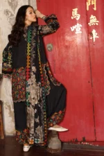 3-Piece Unstitched Charizma Combination Winter V1 ‘26 - CCW7-01, luxurious embroidered linen suit at Zee Collections UK, back side look