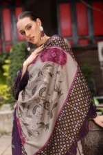 3-Piece Unstitched Charizma Combination Winter V1 ‘26 - CCW7-05, luxurious embroidered linen suit at Zee Collections UK, dupatta closeup