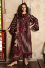 3-Piece Unstitched Charizma Combination Winter V1 ‘26 - CCW7-02, luxurious embroidered linen suit at Zee Collections UK, full front look