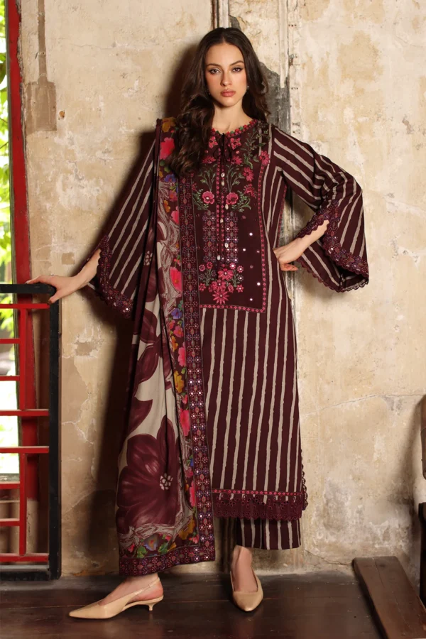 3-Piece Unstitched Charizma Combination Winter V1 ‘26 - CCW7-02, luxurious embroidered linen suit at Zee Collections UK, full front look