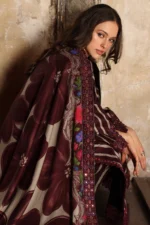 3-Piece Unstitched Charizma Combination Winter V1 ‘26 - CCW7-02, luxurious embroidered linen suit at Zee Collections UK, side look with dupatta side border closeup