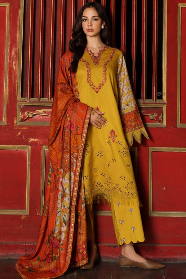 3-Piece Unstitched Charizma Combination Winter V1 ‘26 - CCW7-03, luxurious embroidered linen suit at Zee Collections UK, full front look