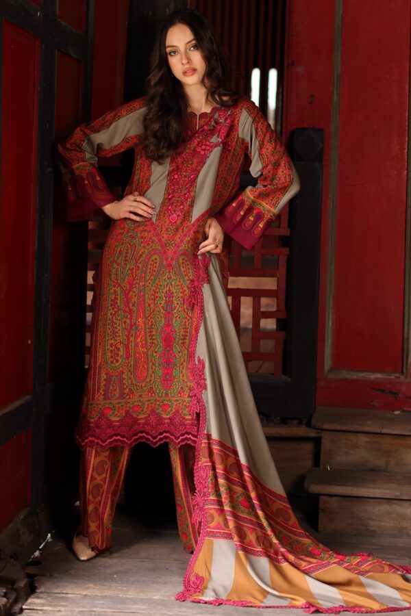 3-Piece Unstitched Charizma Combination Winter V1 ‘26 - CCW7-04, luxurious embroidered linen suit at Zee Collections UK, full front