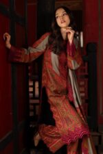 3-Piece Unstitched Charizma Combination Winter V1 ‘26 - CCW7-04, luxurious embroidered linen suit at Zee Collections UK, side look and sleeves closeup