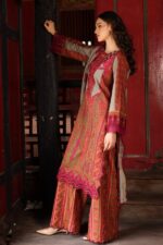 3-Piece Unstitched Charizma Combination Winter V1 ‘26 - CCW7-04, luxurious embroidered linen suit at Zee Collections UK, side look with neck design
