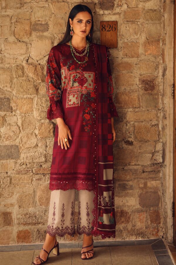 3-Piece Unstitched Charizma Combination Winter V1 ‘26 - CCW7-06, luxurious embroidered linen suit at Zee Collections UK, full front look