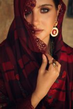 3-Piece Unstitched Charizma Combination Winter V1 ‘26 - CCW7-06, luxurious embroidered linen suit at Zee Collections UK, model wearing dupatta with lace