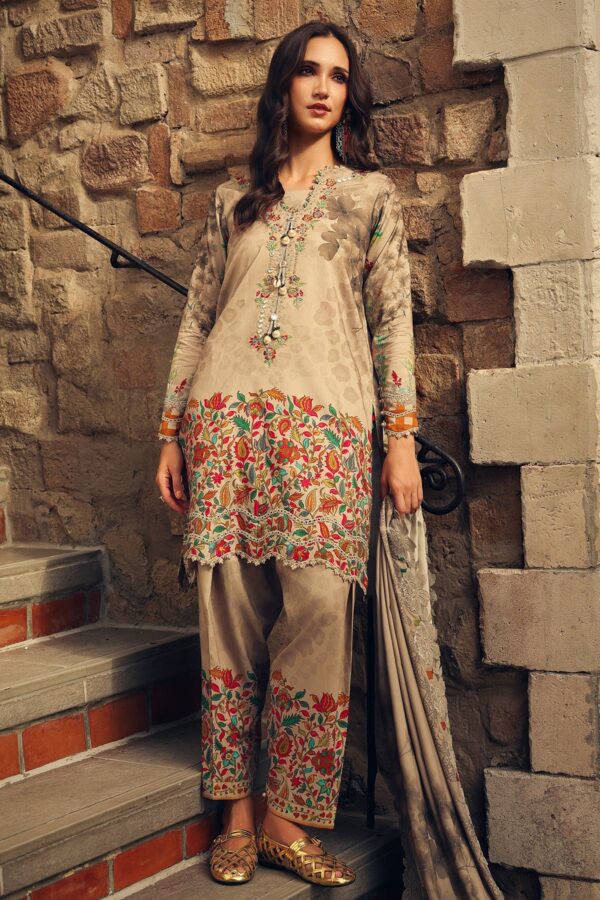 3-Piece Unstitched Charizma Combination Winter V1 ‘26 - CCW7-07, luxurious embroidered linen suit at Zee Collections UK, full front look