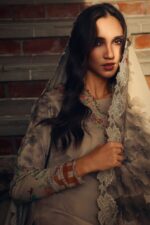 3-Piece Unstitched Charizma Combination Winter V1 ‘26 - CCW7-07, luxurious embroidered linen suit at Zee Collections UK, dupatta close up