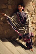 3-Piece Unstitched Charizma Combination Winter V1 ‘26 - CCW7-08, luxurious embroidered linen suit at Zee Collections UK, front kameez neck style and dupatta closeup