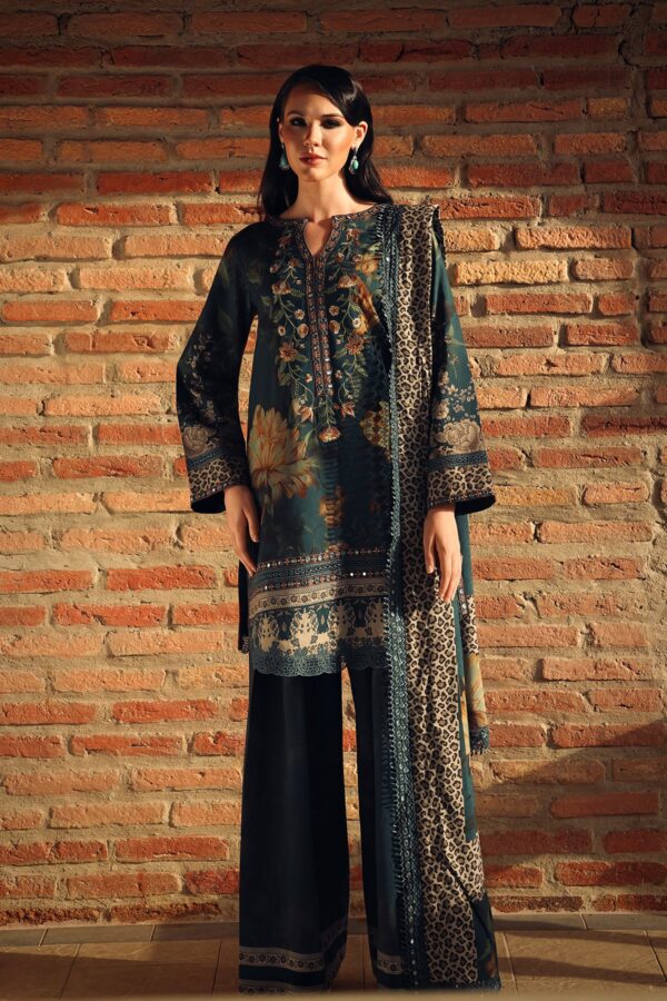3-Piece Unstitched Charizma Combination Winter V1 ‘26 - CCW7-09, luxurious embroidered linen suit at Zee Collections UK, full front look