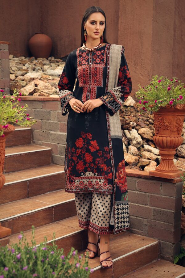 3-Piece Unstitched Charizma Combination Winter V1 ‘26 - CCW7-10, luxurious embroidered linen suit at Zee Collections UK, full front look