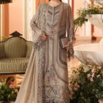 3-Piece Unstitiched Maria B Chiffon | Brunch Appetit | MPC-26-201, luxurious embroidered mouse grey suit at Zee Collections UK