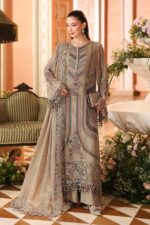 3-Piece Unstitiched Maria B Chiffon | Brunch Appetit | MPC-26-201, luxurious embroidered mouse grey suit at Zee Collections UK