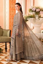 3-Piece Unstitiched Maria B Chiffon | Brunch Appetit | MPC-26-201, luxurious embroidered mouse grey suit at Zee Collections UK