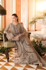 3-Piece Unstitiched Maria B Chiffon | Brunch Appetit | MPC-26-201, luxurious embroidered mouse grey suit at Zee Collections UK