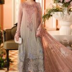 3-Piece Unstitiched Maria B Chiffon | Brunch Appetit | MPC-26-202, luxurious embroidered pink & grey suit at Zee Collections UK, full front look