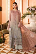 3-Piece Unstitiched Maria B Chiffon | Brunch Appetit | MPC-26-202, luxurious embroidered pink & grey suit at Zee Collections UK, full front look