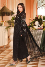 3-Piece Unstitiched Maria B Chiffon | Brunch Appetit | MPC-26-204, luxurious embroidered black color suit at Zee Collections UK, side look