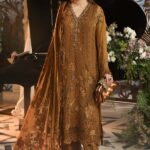 3-Piece Unstitiched Maria B Chiffon | Brunch Appetit | MPC-26-205, luxurious embroidered mustard color suit at Zee Collections UK, full front look