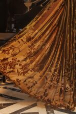 3-Piece Unstitiched Maria B Chiffon | Brunch Appetit | MPC-26-205, luxurious embroidered mustard color suit at Zee Collections UK, dupatta close look