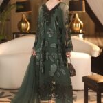 3-Piece Unstitiched Maria B Chiffon | Brunch Appetit | MPC-26-207, luxurious embroidered green color suit at Zee Collections UK, full front look