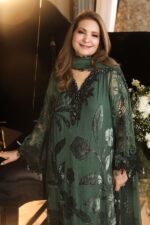 3-Piece Unstitiched Maria B Chiffon | Brunch Appetit | MPC-26-207, luxurious embroidered green color suit at Zee Collections UK, front kameez close look