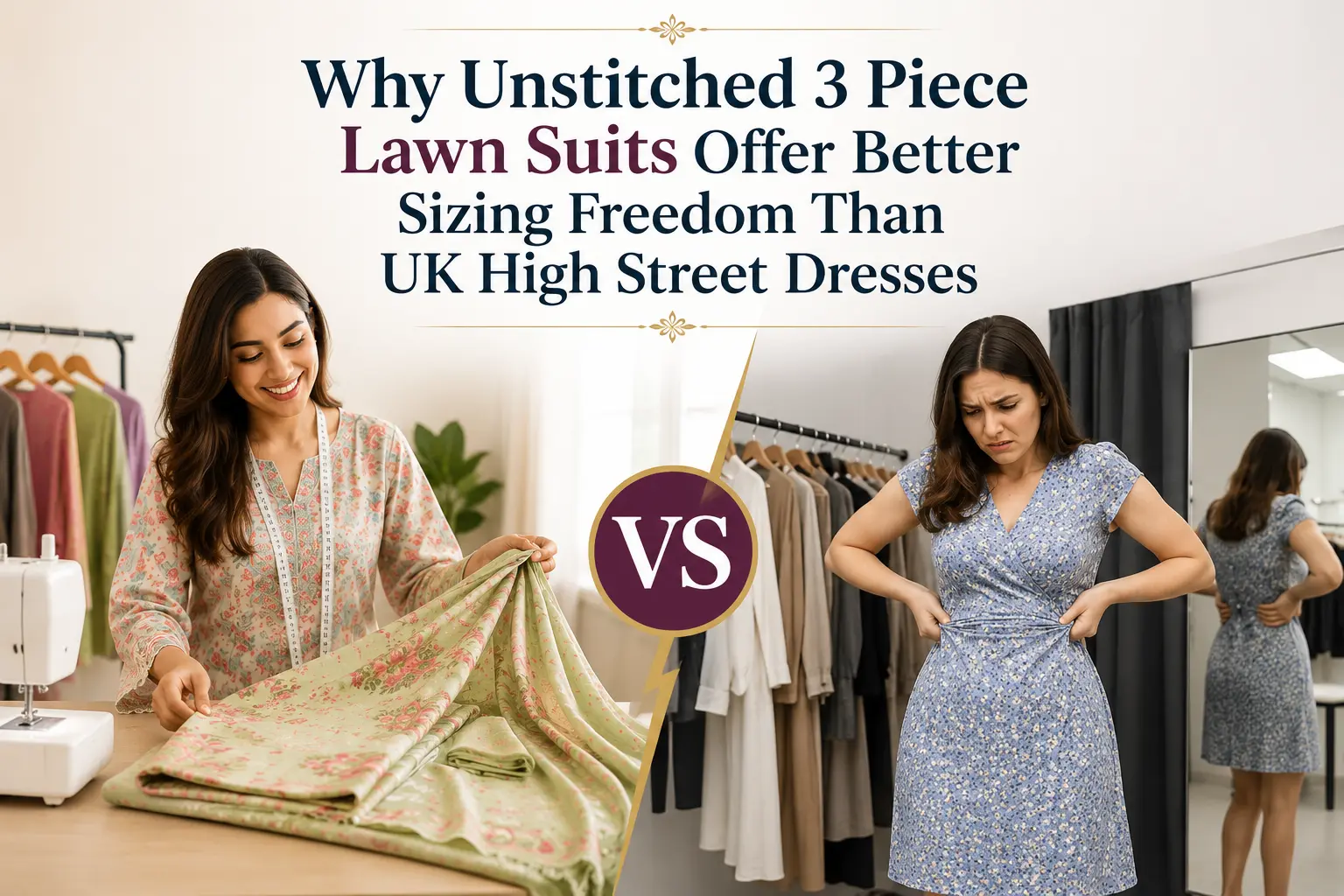Why Unstitched 3-Piece Lawn Suits Beat UK High Street Sizing