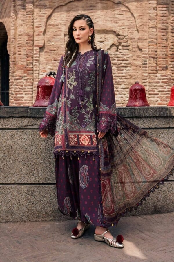 Maria B M.Prints 3-PC Unstitched Embroidered Cambric Suit MPT-3102-B, Maria B UK latest winter collection at Zee Collections, full front look